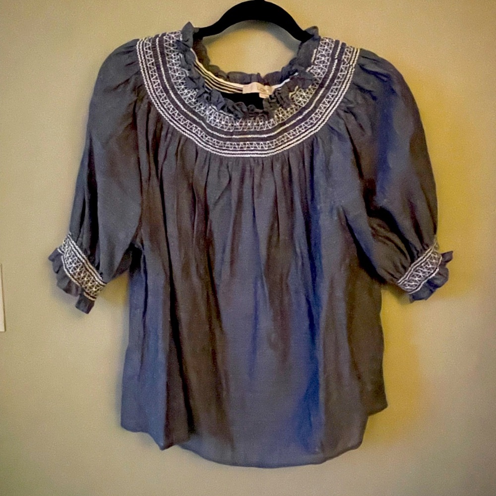LOFT Smocked Blouse Size Large Chambray